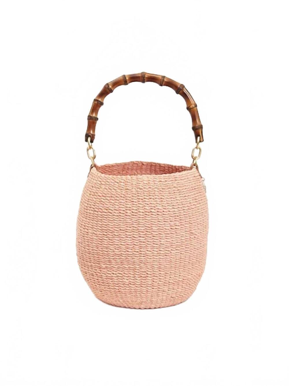 NEW CLARE V. pot de miel basket bag with bamboo handle in blush pink